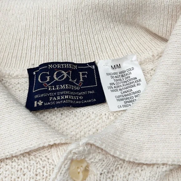 Vintage 90s Northern Golf Elements Knit Collared Textured Grandpa Sweater Medium - Picture 5 of 5